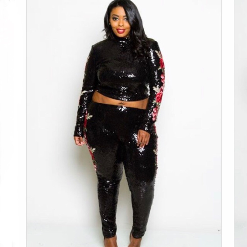 Miss Diva Plus Size Sequin Pants Set - Picture 4 of 4